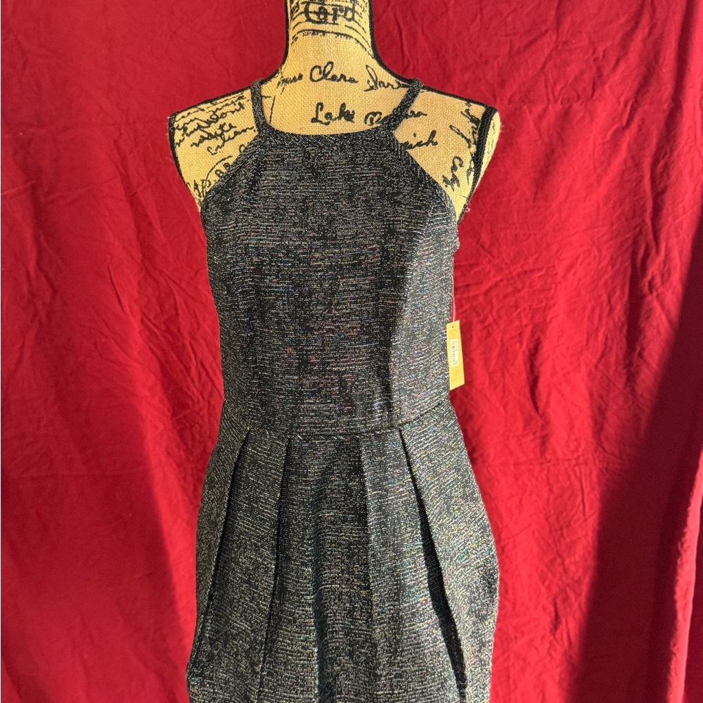 Elegant Black Sleeveless Dress with Multicolor shimmering undertones
